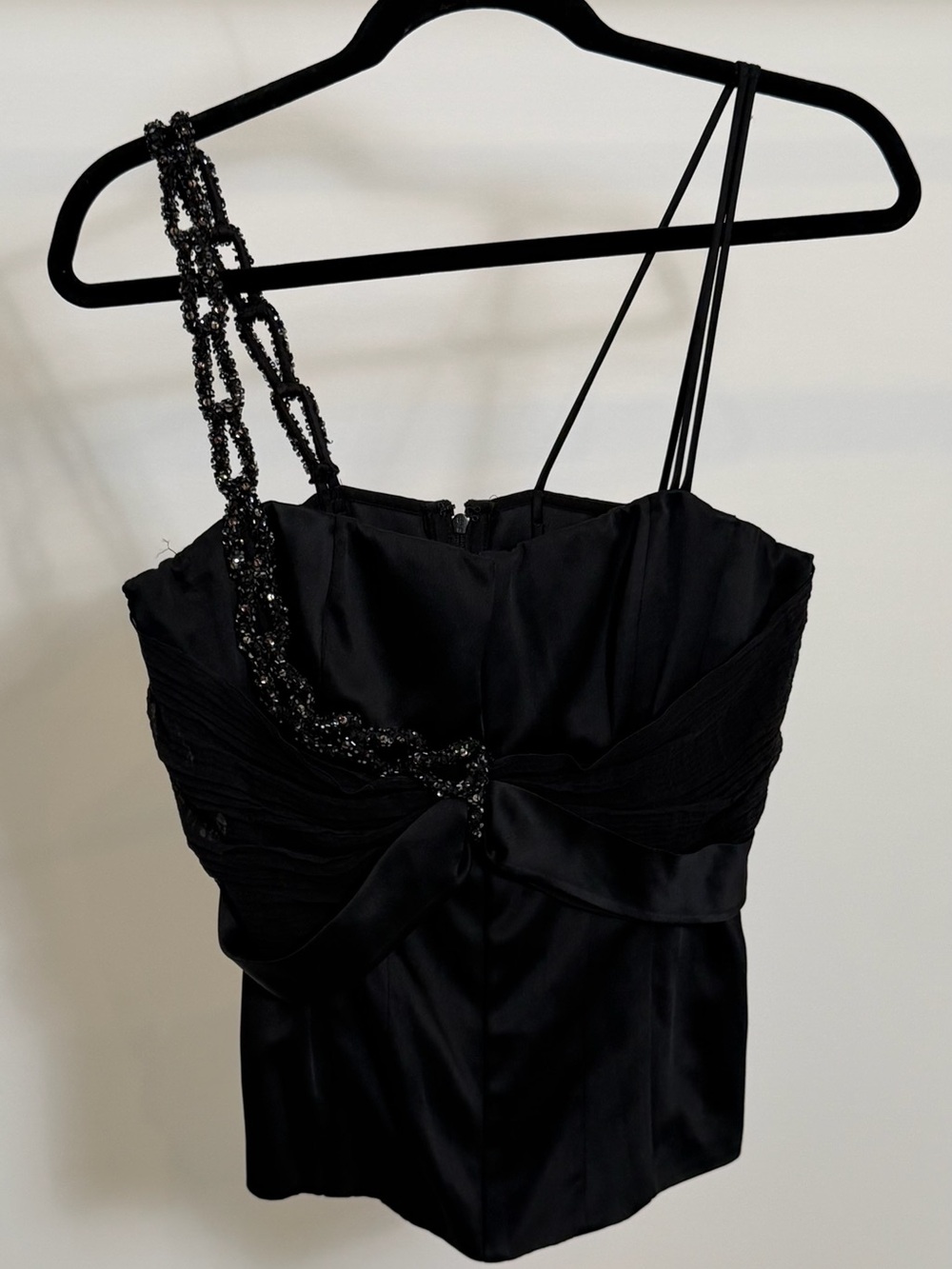 Black One-Shoulder Beaded Evening Top